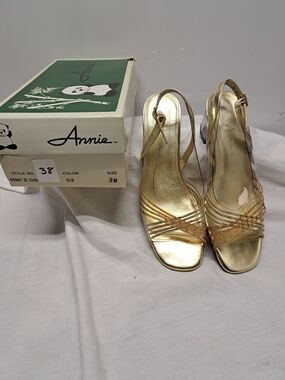 Annie Gold Slingback Peep-Toe Heels